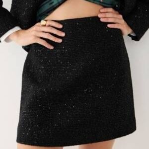 JCREW Black Sequin tweed mini skirt Size 12 NWT